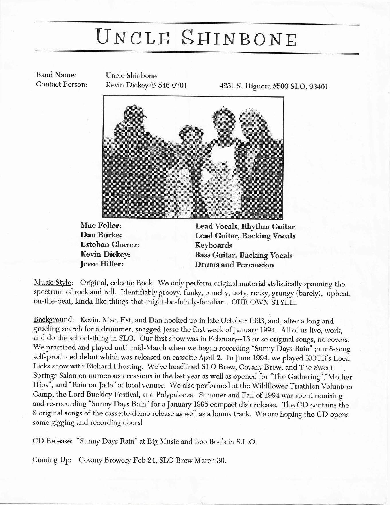 Uncle Shinbone contact one-sheet - Uncle Shinbone archive media